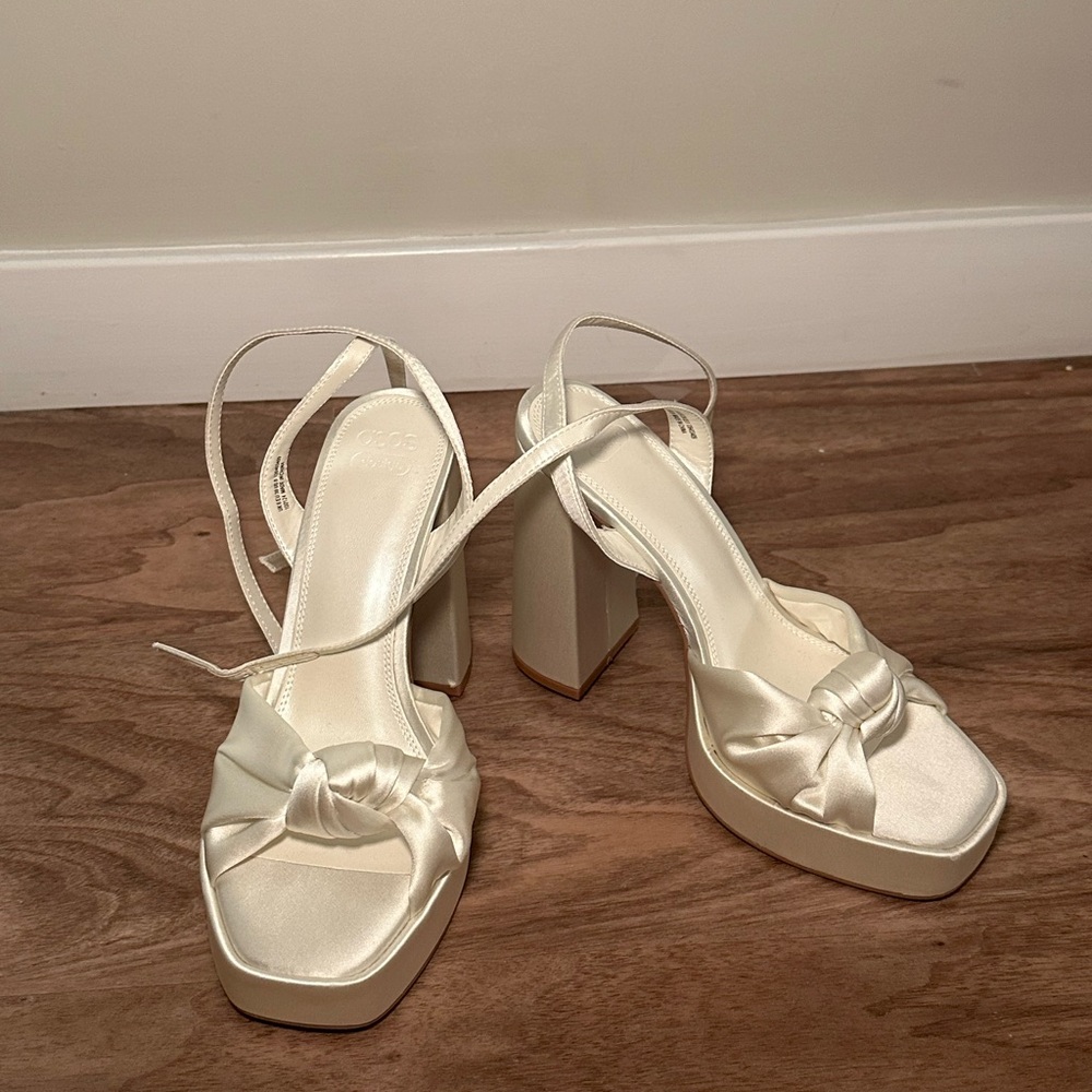 ASOS Cream Satin Block Heel Sandals